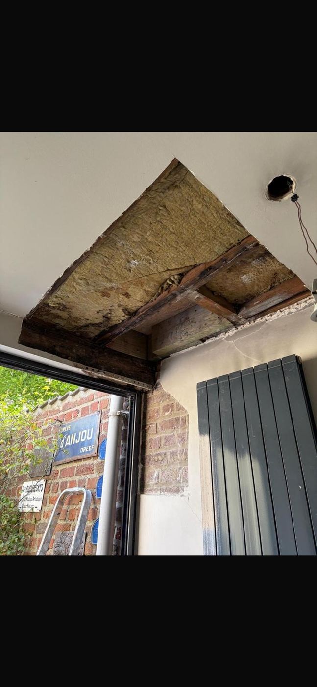 Plafond avant réparation — Toiture Lecloux